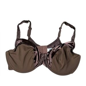 VTG Olga Satin & Nylon Bra 38D | Mocha Brown Braided Strap Full Coverage